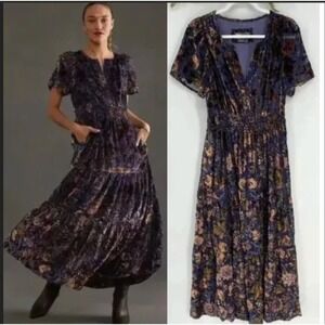Anthropologie Somerset Floral‎ Burnout Velvet Maxi Dress Small P Boho Fairycore